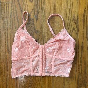 Colsie Women's M Lace Bralette Corset Pink Adjustable Straps Hook Eye Closure
